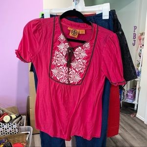 Tory Burch Hot Pink Peasant Style Blouse